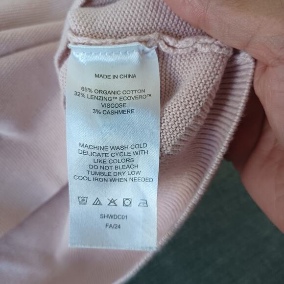 Quince Shirt Women L Pink Cotton Cashmere Link-Stitch Dolman Sweater Sugar Stone - Picture 8 of 9